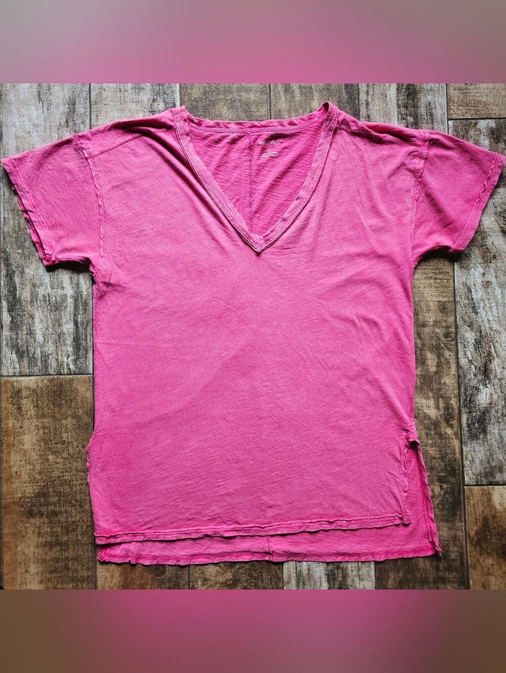 Pilcro by Anthropologie Pink Raw Hem V-Neck Tee | Small | Casual Boho Basic